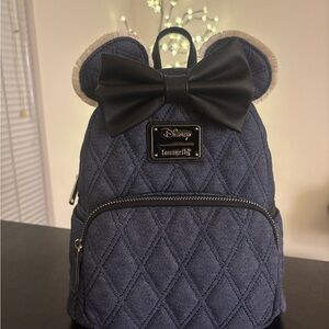 Disney Quilted Blue Backpack with Black Bow